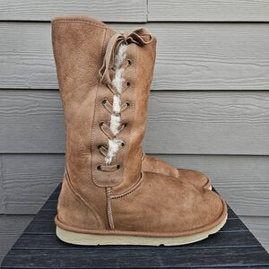 Koalabi Australia Ugg Tall Lace Up Sheepskin Boots Chestnut Brown Womens Size 10